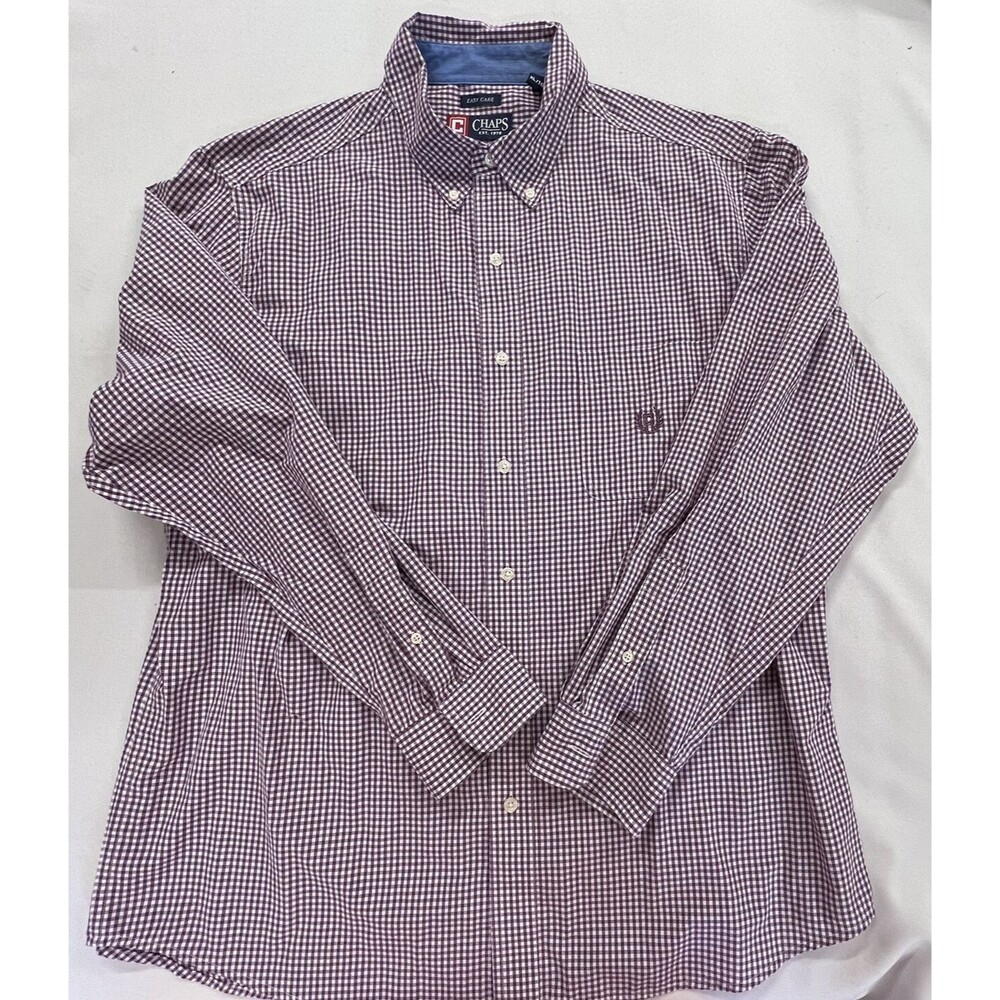 Chaps Mens Purple White Check Long Sleeve Button Down Shirt Size XL